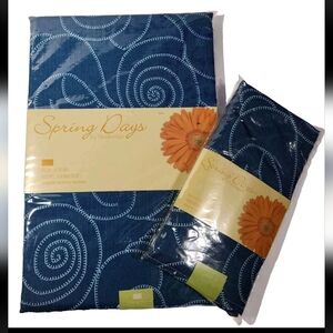 Spring Days Newbridge Fabric Tablecloth Napkins Set Shells Seashells NWT Blue